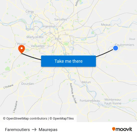 Faremoutiers to Maurepas map