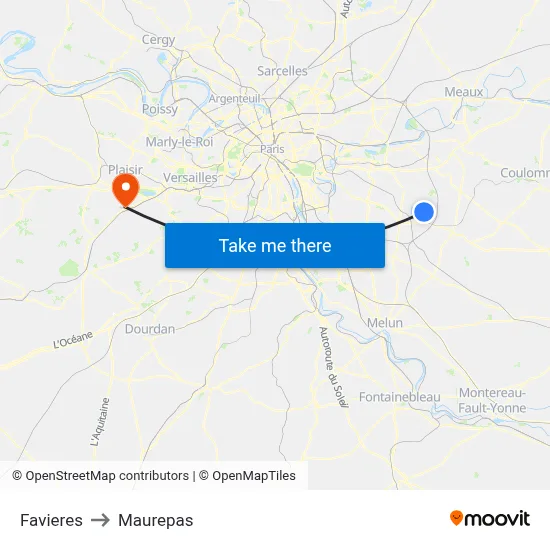 Favieres to Maurepas map