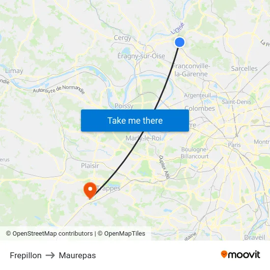 Frepillon to Maurepas map