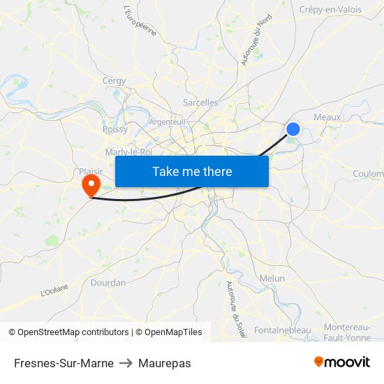 Fresnes-Sur-Marne to Maurepas map