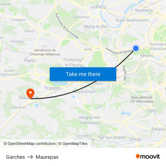 Garches to Maurepas map