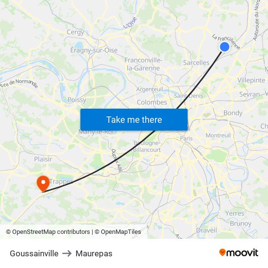 Goussainville to Maurepas map
