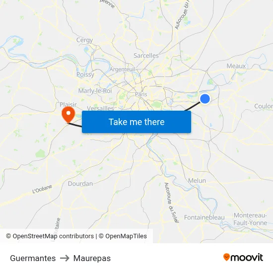 Guermantes to Maurepas map