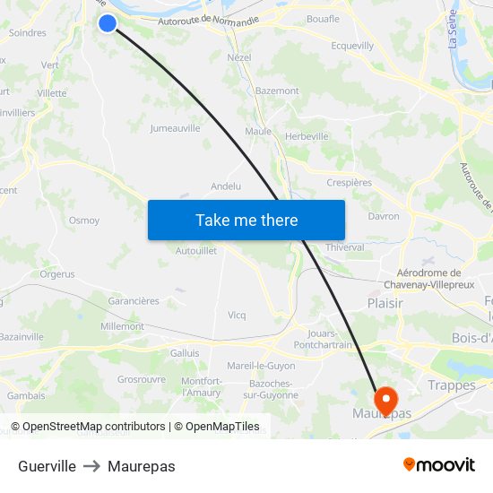 Guerville to Maurepas map