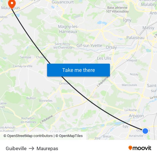 Guibeville to Maurepas map