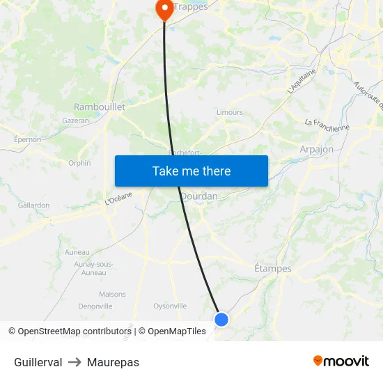Guillerval to Maurepas map