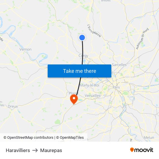 Haravilliers to Maurepas map