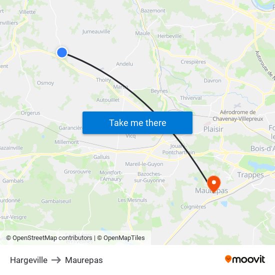 Hargeville to Maurepas map