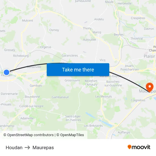 Houdan to Maurepas map