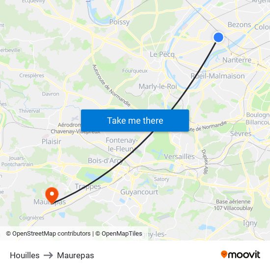 Houilles to Maurepas map