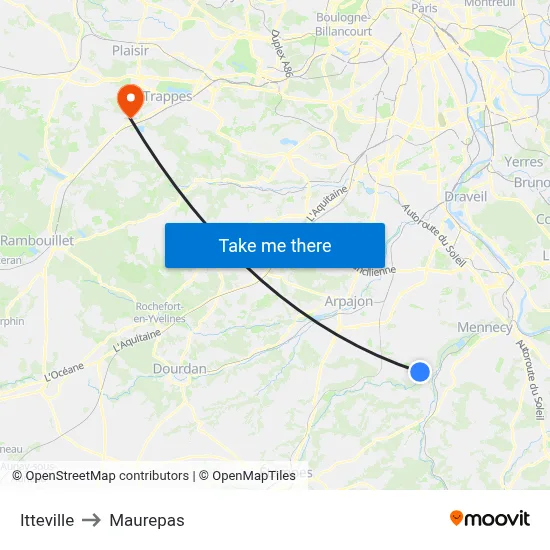 Itteville to Maurepas map