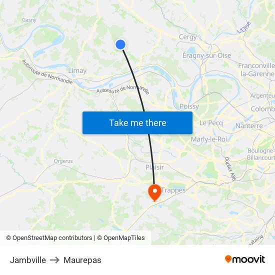 Jambville to Maurepas map