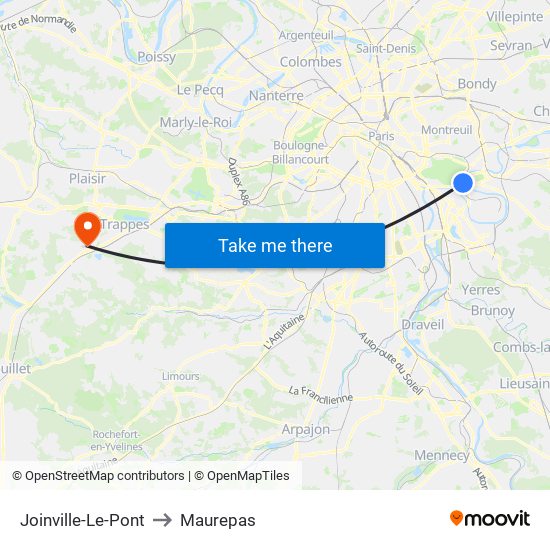 Joinville-Le-Pont to Maurepas map