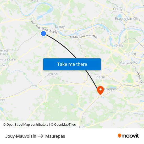 Jouy-Mauvoisin to Maurepas map
