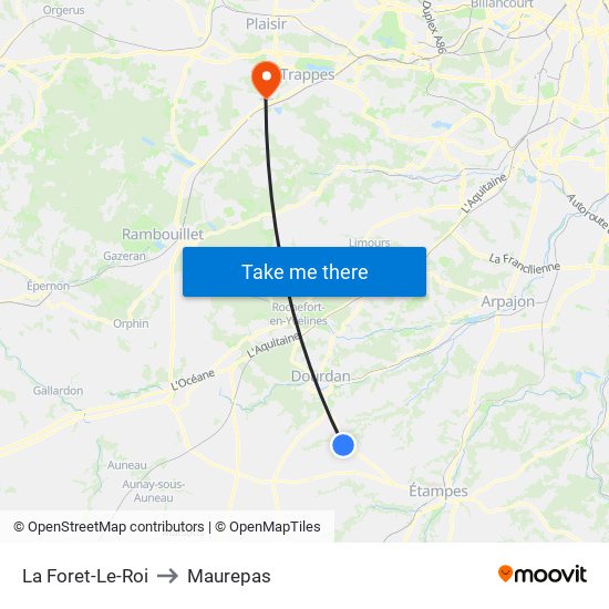 La Foret-Le-Roi to Maurepas map