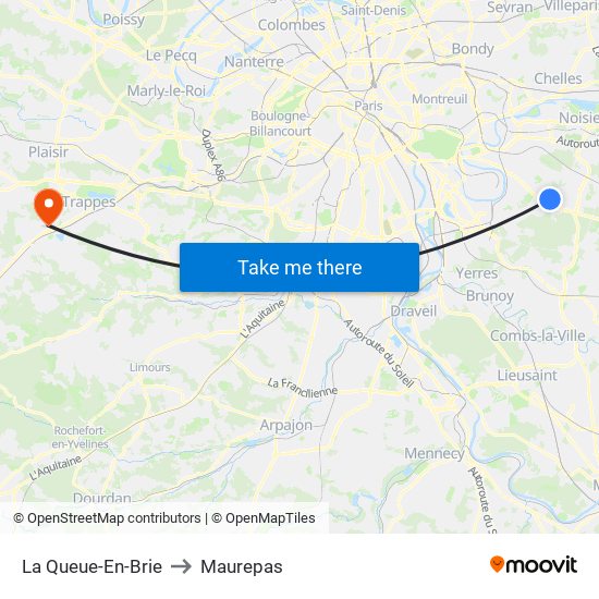 La Queue-En-Brie to Maurepas map