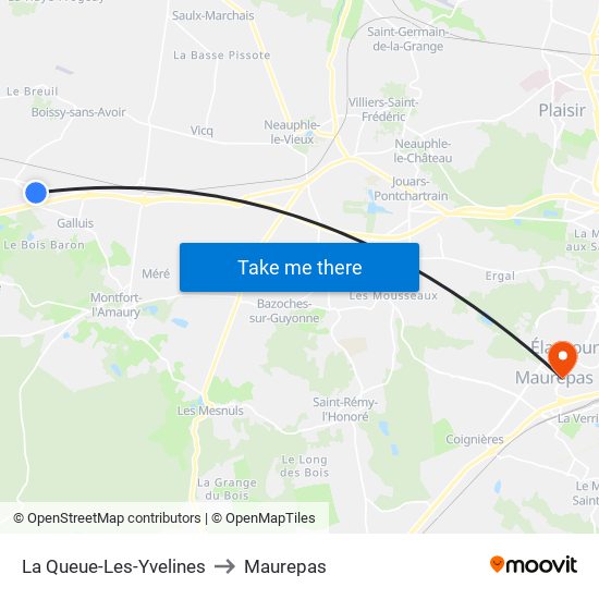 La Queue-Les-Yvelines to Maurepas map