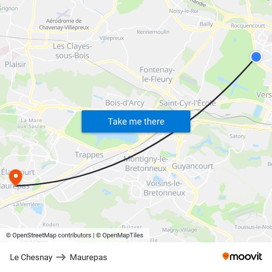 Le Chesnay to Maurepas map