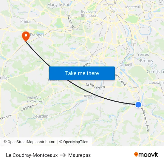 Le Coudray-Montceaux to Maurepas map