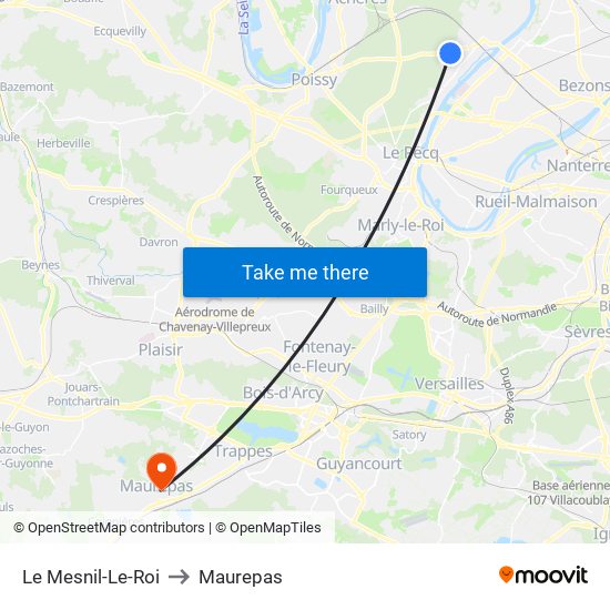 Le Mesnil-Le-Roi to Maurepas map