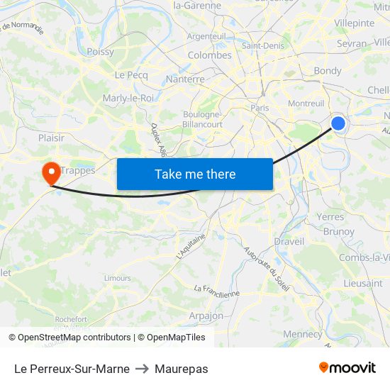 Le Perreux-Sur-Marne to Maurepas map