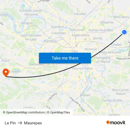 Le Pin to Maurepas map