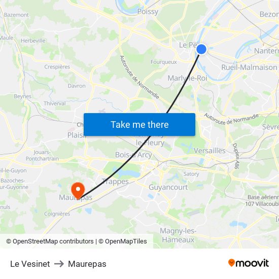 Le Vesinet to Maurepas map