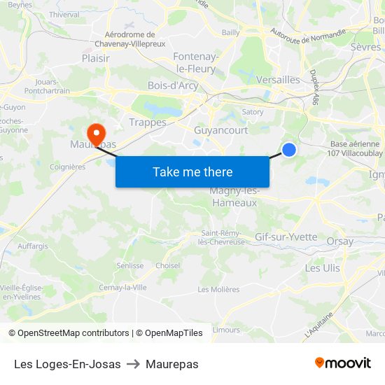 Les Loges-En-Josas to Maurepas map