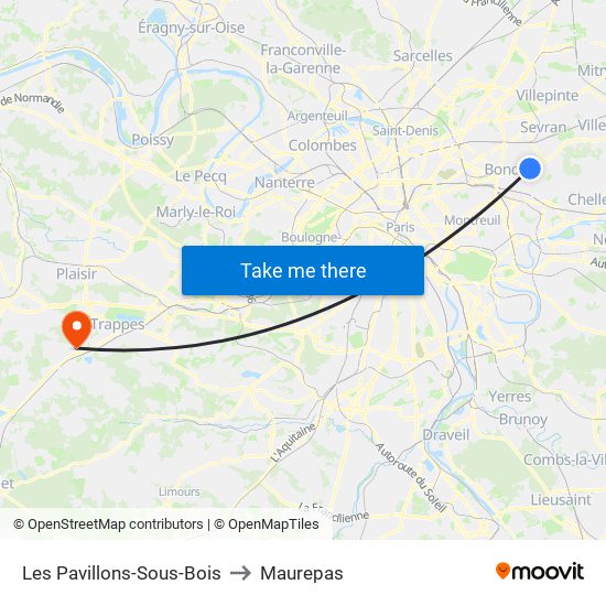 Les Pavillons-Sous-Bois to Maurepas map