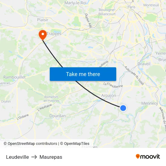 Leudeville to Maurepas map