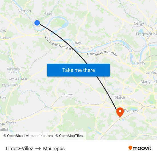 Limetz-Villez to Maurepas map