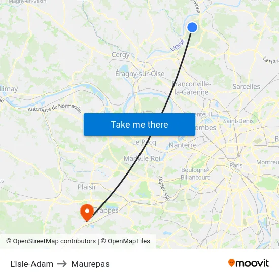L'Isle-Adam to Maurepas map
