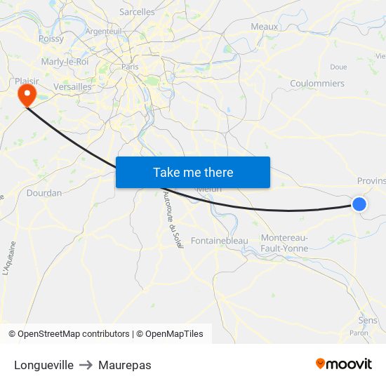 Longueville to Maurepas map