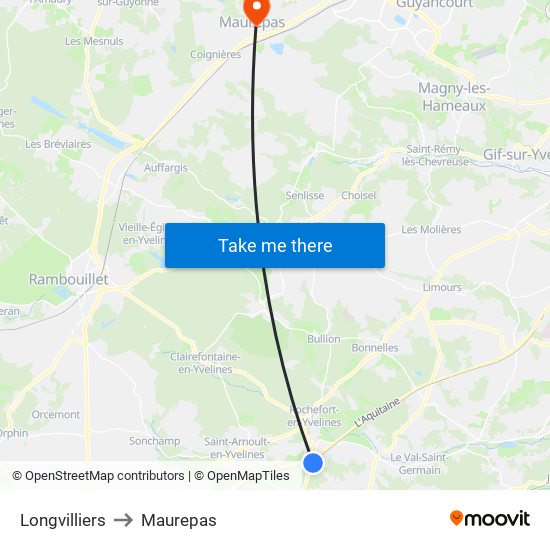 Longvilliers to Maurepas map