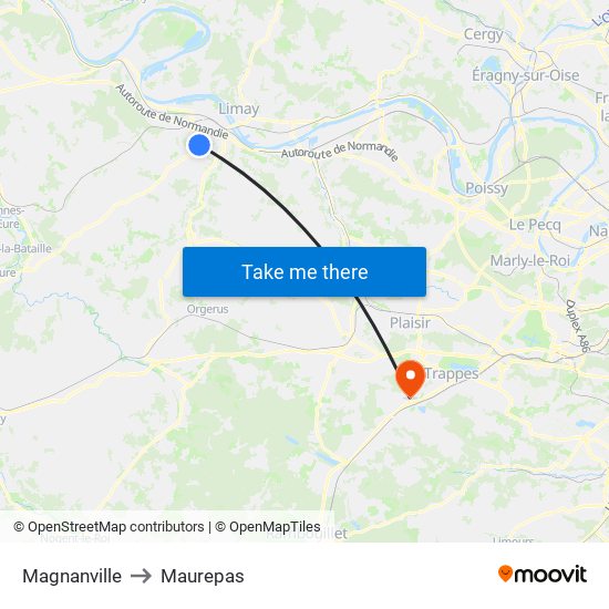 Magnanville to Maurepas map
