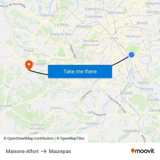 Maisons-Alfort to Maurepas map