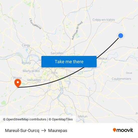 Mareuil-Sur-Ourcq to Maurepas map