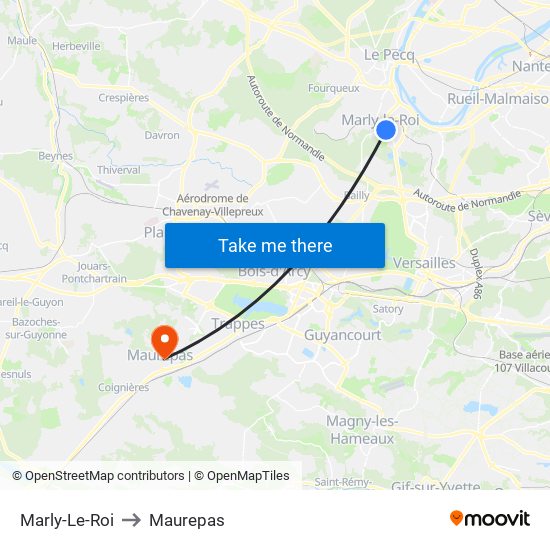 Marly-Le-Roi to Maurepas map