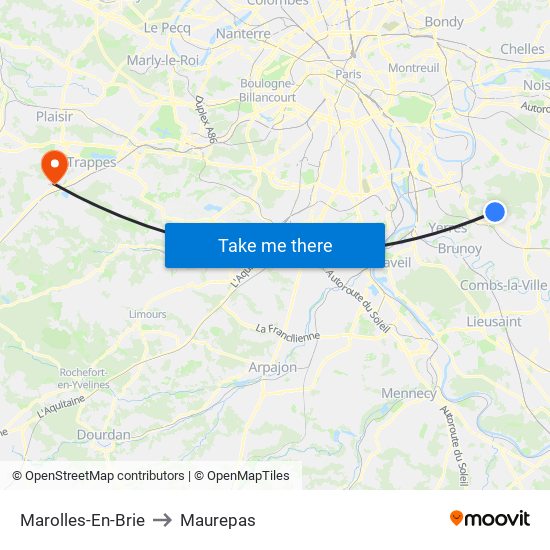 Marolles-En-Brie to Maurepas map