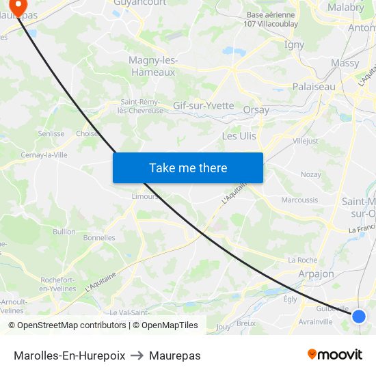Marolles-En-Hurepoix to Maurepas map
