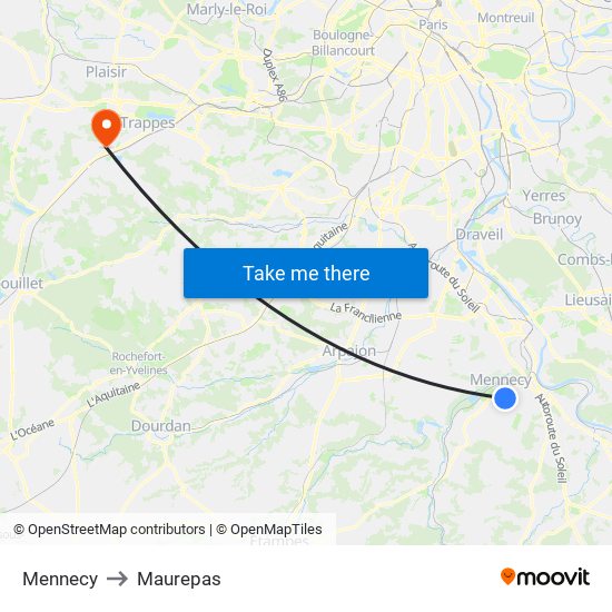 Mennecy to Maurepas map