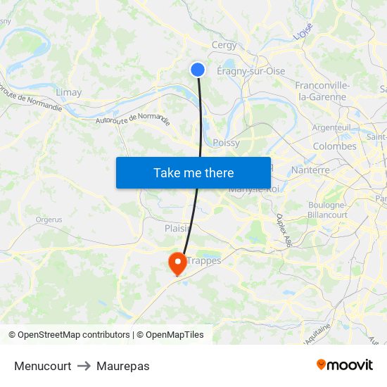Menucourt to Maurepas map