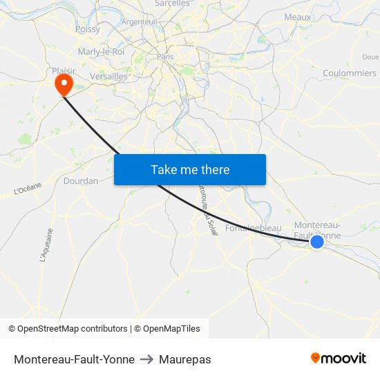 Montereau-Fault-Yonne to Maurepas map