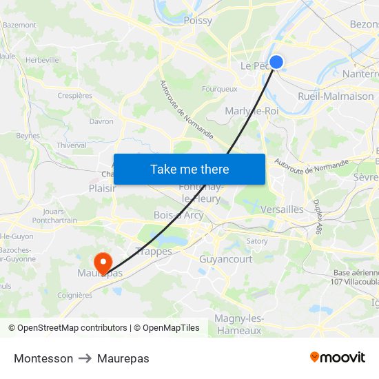 Montesson to Maurepas map