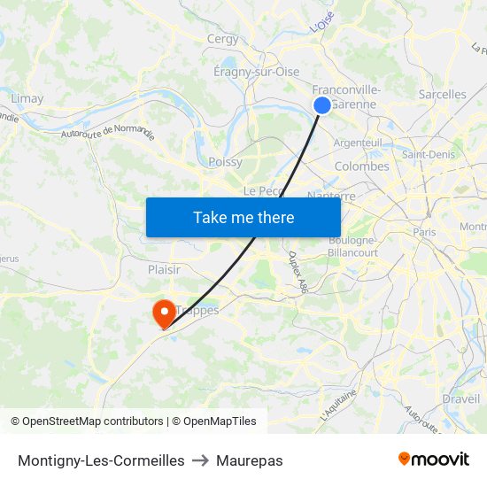 Montigny-Les-Cormeilles to Maurepas map