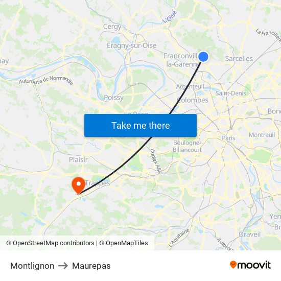 Montlignon to Maurepas map