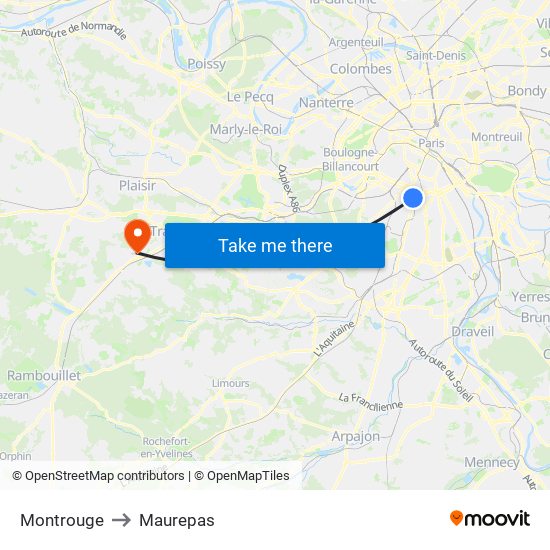 Montrouge to Maurepas map