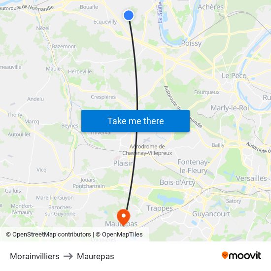 Morainvilliers to Maurepas map