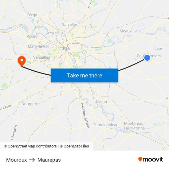 Mouroux to Maurepas map