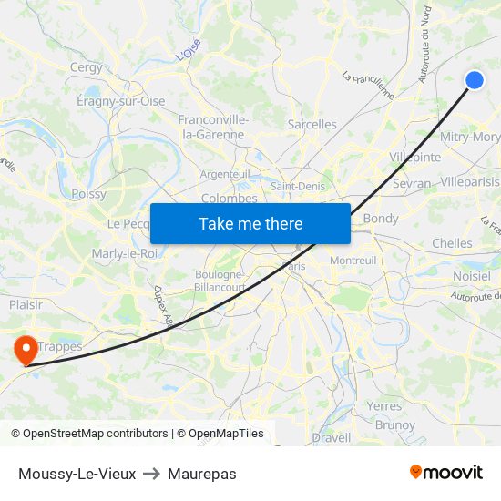 Moussy-Le-Vieux to Maurepas map